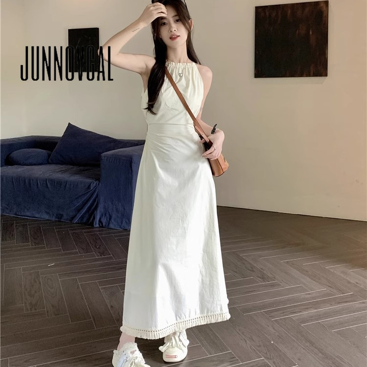 Junnovgal ชุดมิดี้เดรสแขนกุด สีพื้น แฟชั่นฤดูใบไม้ผลิ สําหรับผู้หญิง 2024