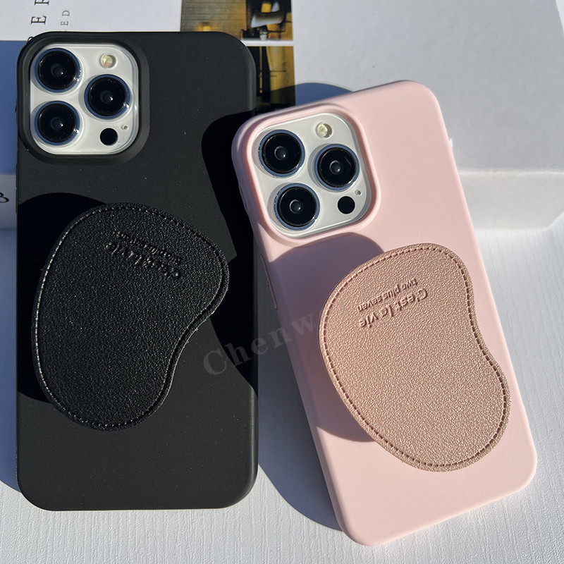Matte Soft Case พร้อม PU หนังผู้ถือโทรศัพท์ Grip สําหรับ iPhone 16 15Promax 15 15Pro 14 14Pro 14Promax 13Pro 13Promax 12 12Promax 11 11Promax X Xr Xsmax 14Plus 11Pro 7Plus 13mini