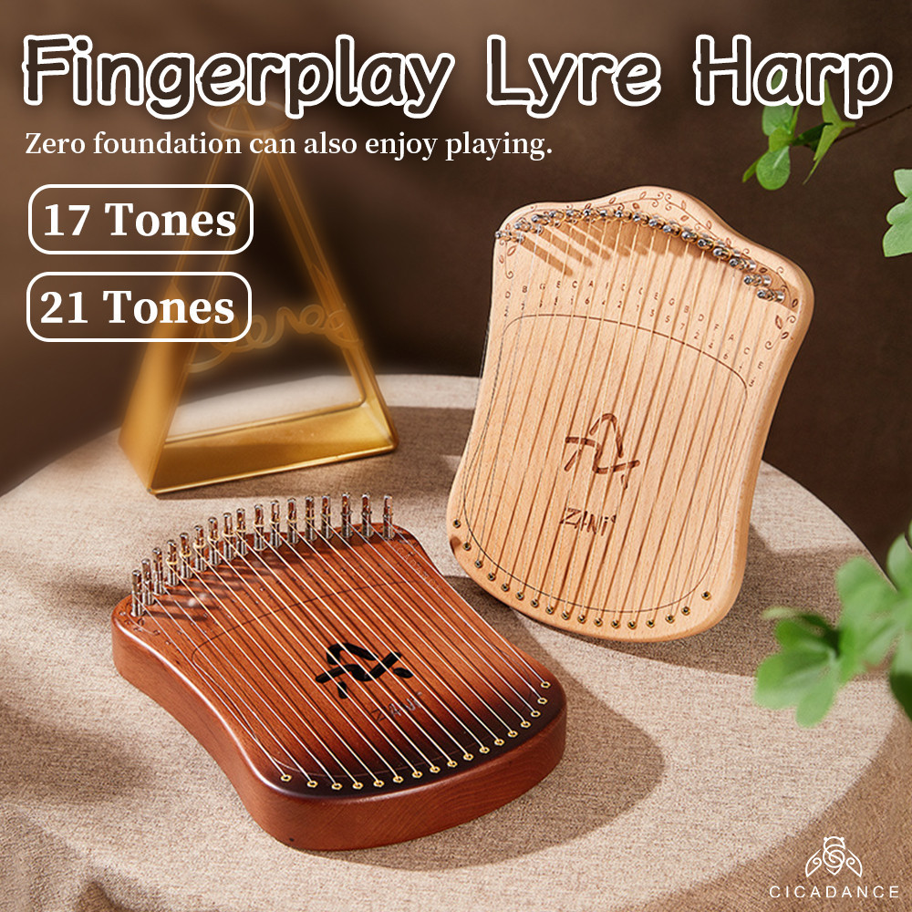 Lyre Harp เครื่องดนตรีพิณไม้ 17 สาย/21 สาย ขนาดเล็ก แบบพกพา สําหรับผู้เริ่มต้น