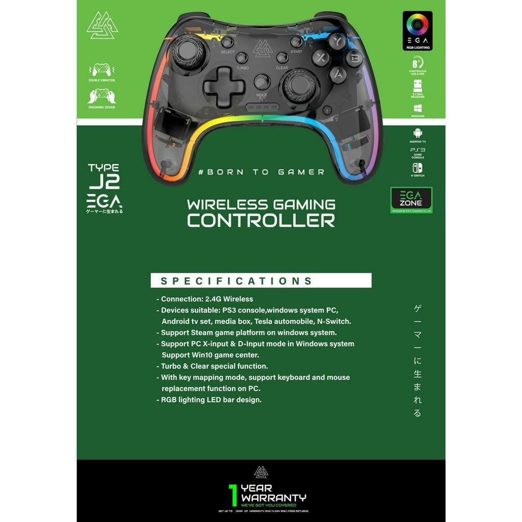 จอยเล่นเกมส์ จอย EGA Type J1 (มีสาย) , Type J2 Wireless 2.4G (ไร้สาย) จอยเกมส์ Joystick For PC , TV-