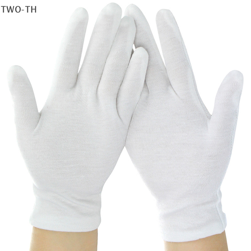 Two-th ใหม่ ถุงมือผ้าฝ้าย แบบเต็มนิ้ว สีขาว ดูดซับเหงื่อ สําหรับคนขับ เครื่องประดับ 1 คู่