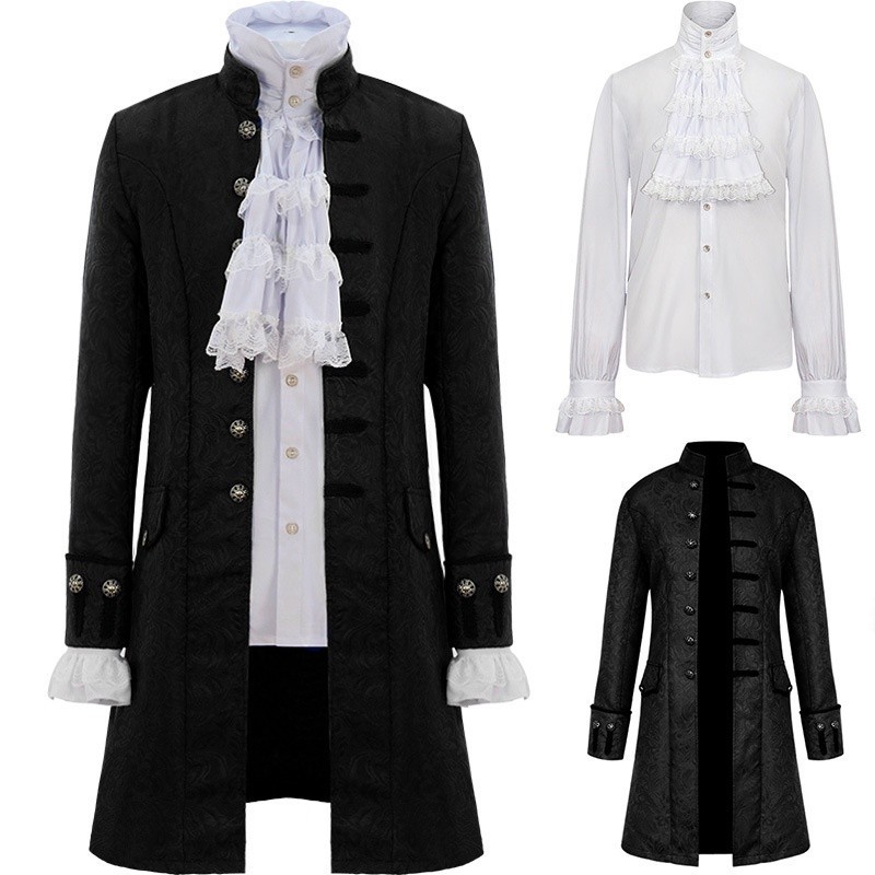 ไม่มี 24 ชั่วโมง Men Steampunk Trench Coat Vintage Prince Overcoat ยุคกลาง Renaissance Jacket Victorian Edwardian คอสเพลย์เครื่องแต่งกาย