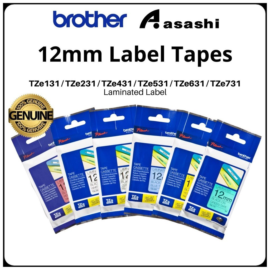 เทปฉลาก Brother 12 มม. TZe131 / TZe231 / TZe431 / TZe531 / TZe631 / TZe731