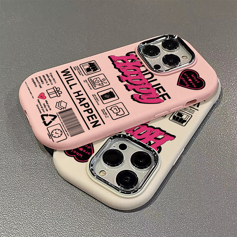 เคสโทรศัพท์มือถือ ซิลิโคนนุ่ม ผิวด้าน ลายฉลาก Happy Font แต่งกระจก รูขนาดใหญ่ สร้างสรรค์ สําหรับ IPh