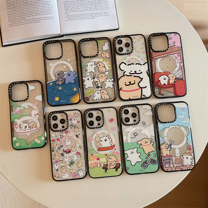 Casetifg เคสโทรศัพท์มือถือ ซิลิโคนแข็ง ใส กันกระแทก ลายสุนัขมัลติสน่ารัก พร้อมกล่องชาร์จแม่เหล็ก สําหรับ iPhone 15 11 12 13 14 Pro Max