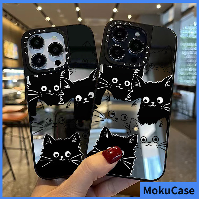 เคสไอโฟน 15/14/13/12/11 Pro max แมวดำและขาว สำหรับสาว ๆ กระจกเงา Compatible Case iPhone 11,12,13,14,15,16,11PM,12PM,13PM,14PM,15PM,16PM,16Plus,X/Xs, XR,7 +,8Plus
