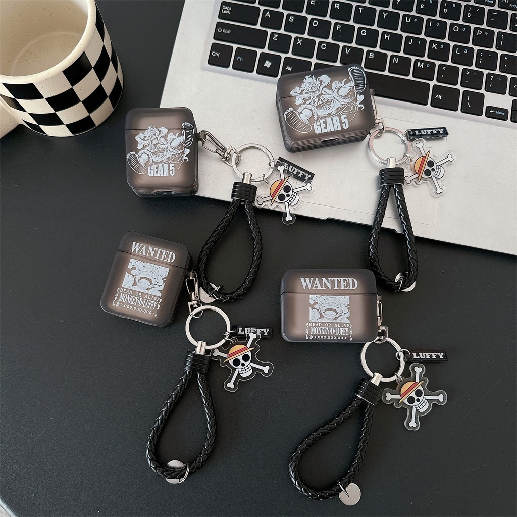 Anime Luffy One Piece AirPods Case Earphone Cover compatible for AirPods 4 1/2 3rd gen pro 2 2023 New Wireless Bluetooth headset Protection Case casing lanyard with pendant