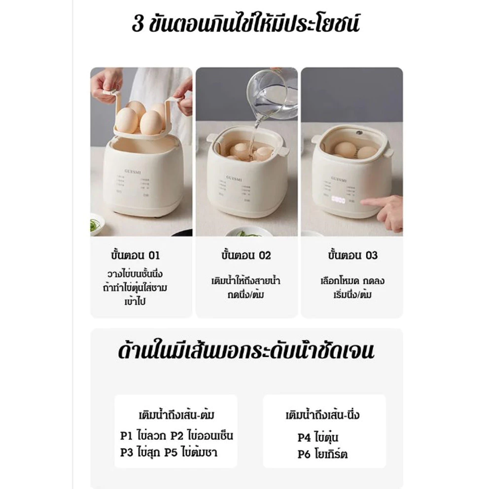 💕ของแท้ 100%💕หม้อนึ่งไข่อัตโนมัติ ขนาดเล็ก อเนกประสงค์ สําหรับครัวเรือน เครื่องนึ่งไข่อัตโนมัติเต็มรูปแบบ thumbnail 8