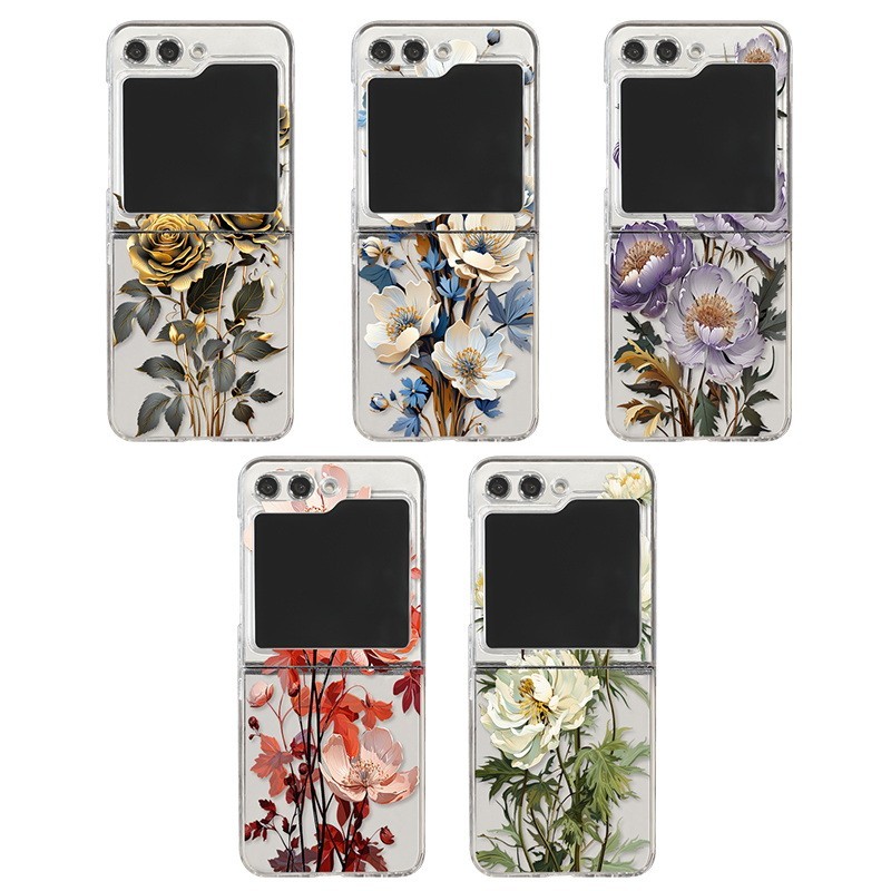 2-in-1 เคสโทรศัพท์มือถือ ลายดอกไม้ สีม่วง กันน้ํา สําหรับ Samsung Z Flip 5 Z Flip5 ZFlip5 Z Flip 4 Z