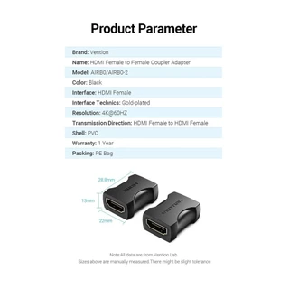 Vention อะแดปเตอร์เชื่อมต่อสายเคเบิ้ล HDMI Extender 4K HDMI 2.0 Female to Female Coupler สําหรับ PS4/3 TV Switch HDMI Extender
