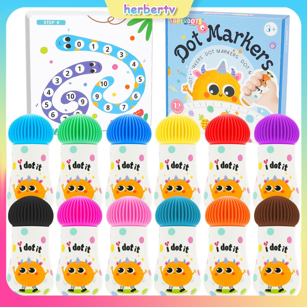 Kid Dot Marker Set Washable Dot Paint Marker 12 สีเด็กวัยหัดเดิน Dot Art Supplies Kit Bingo Markers 
