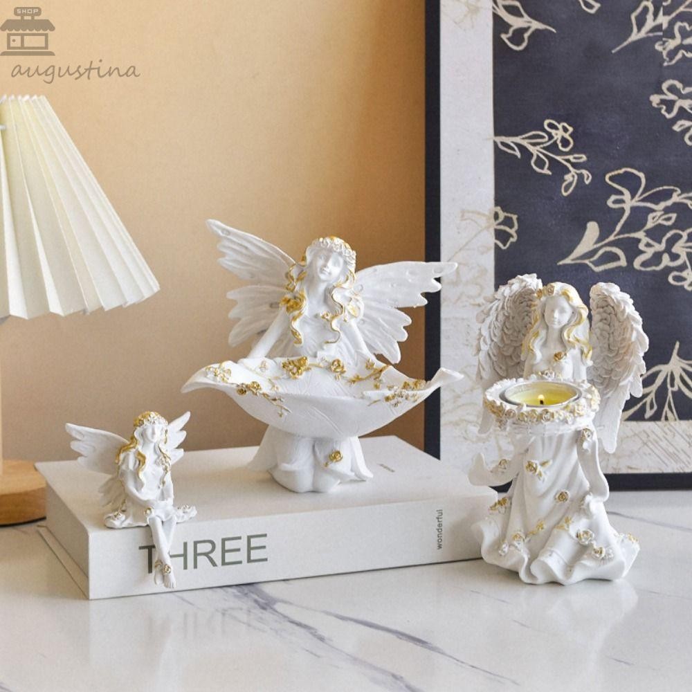 Augustina รูปปั้นเทวดาเรซิ่น,ทําด้วยมือน่ารัก Guardian Angel ตุ๊กตา, Nordic การ์ตูนหรูหราดอกไม้ Fairy เทียนเครื่องประดับโต๊ะ