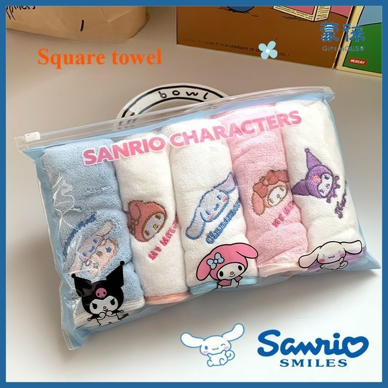 SANRIO ซานริโอ สินค้าใหม่ผ้าขนหนูห้าชิ้นชุด คุโรมิ ทํานอง ซินนามอนโรล นักเรียนผ้าฝ้ายผ้าขนหนูใบหน้านุ่มเด็กดูดซับผ้าเช็ดมือ