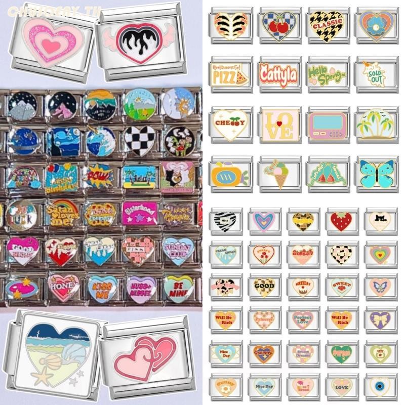 ยอดนิยม Love Heart Hot Cherry Italian Charm Links Fit 9 มม.สร้อยข้อมือสแตนเลสทําเครื่องประดับ