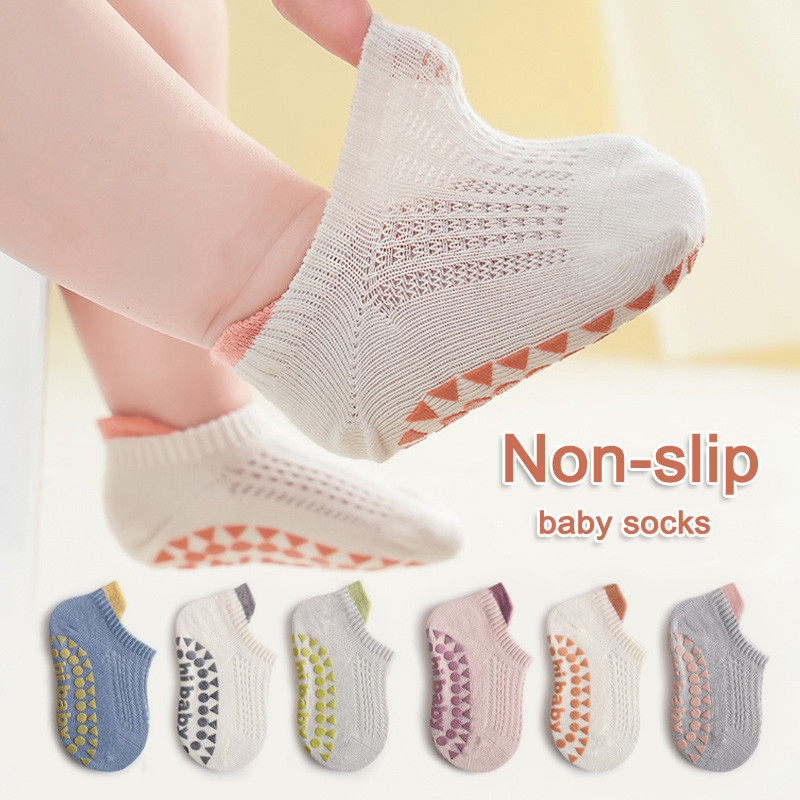 3 คู่ Babys ถุงเท้าผ้าฝ้ายตาข่ายบาง Comfy Breathable เด็กชายหญิงถุงเท้าพื้นกันลื่น