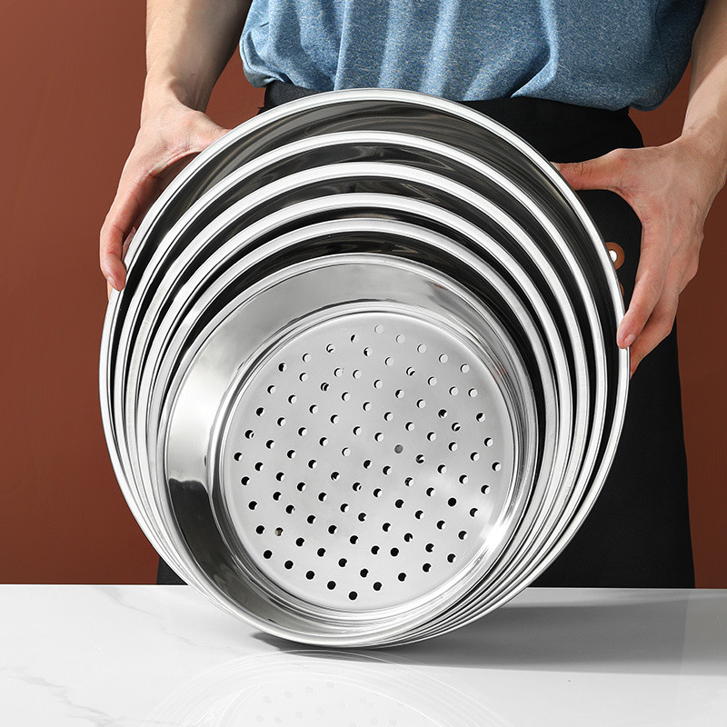 [93% คะแนนบวก] ถาดนึ่งหม้อใหญ่สแตนเลส 304 ถาดนึ่งข้าวแบบกลม ถาดระบายน้ำ ถาดแบน ถาดนึ่งกลม - รูปที่ 6