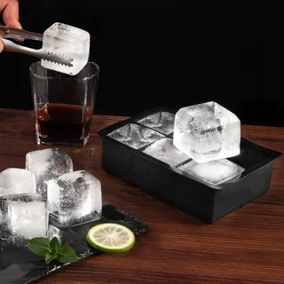 1-3 ชิ้นซิลิโคนถาดน้ําแข็งขนาดใหญ่ - Stackable Square Ice Cube แม่พิมพ์สําหรับวิสกี้ค็อกเทล Bourbon - Easy Release, 4/6/8 กริด