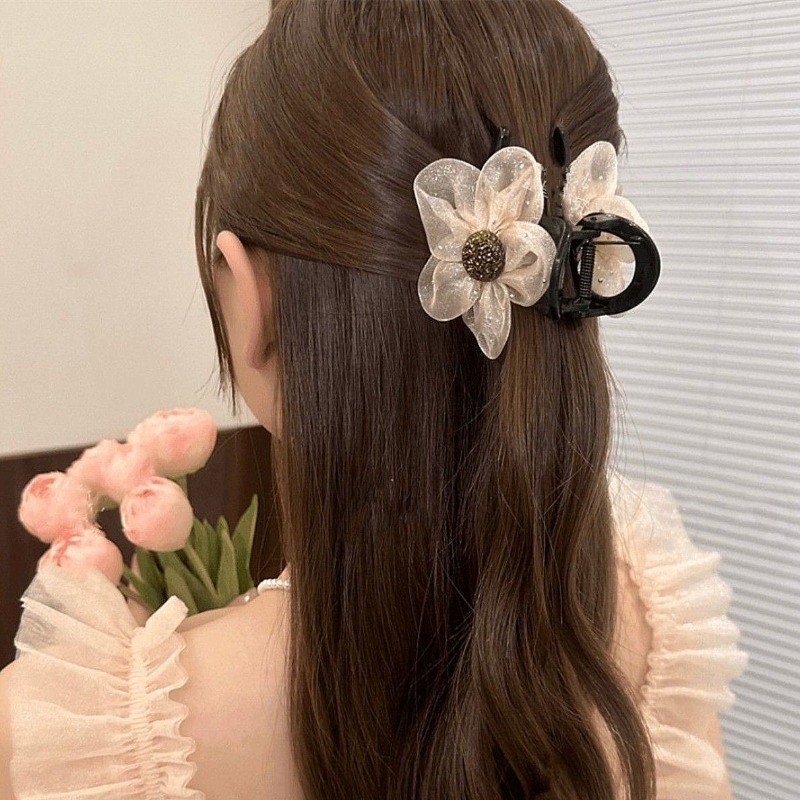 High-end Rhinestone ดอกไม้ Hairpin ผู้หญิงใหม่ผมหางม้าสูงอุปกรณ์เสริมผม - รูปที่ 4