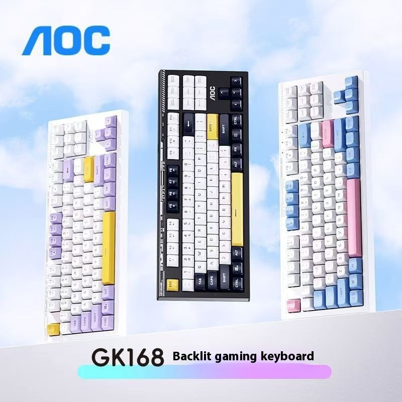 AOC GK168 คีย์บอร์ดเกมแบ็คไลท์แบบมีสาย 87 คีย์การจับคู่สี Mechanical Feel Esports คีย์บอร์ดเกมสํานัก