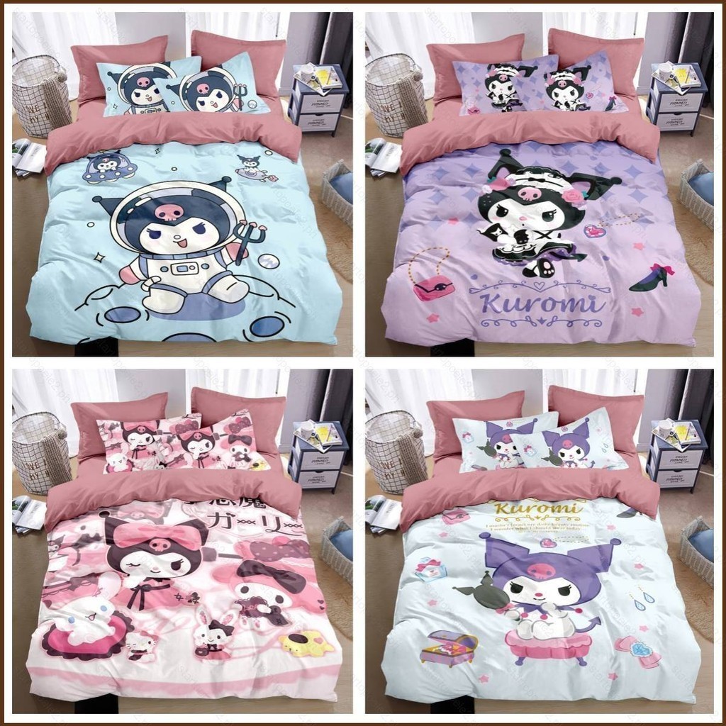 Kira Sanrio Kuromi 3in1 ชุดเครื่องนอน ผ้าปูที่นอน ผ้าห่ม บ้าน ห้องนอน ล้างทําความสะอาดได้ สะดวกสบาย ของขวัญสําหรับเด็ก