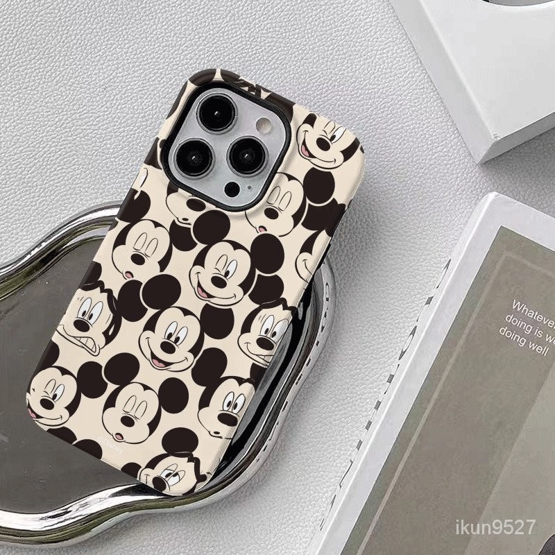 เคสโทรศัพท์มือถือ สองชั้น ลายมิกกี้เมาส์ สีดําวาว สําหรับ Iphone 15Promax 14 13Pro 12 11Promax XR 7PLUS