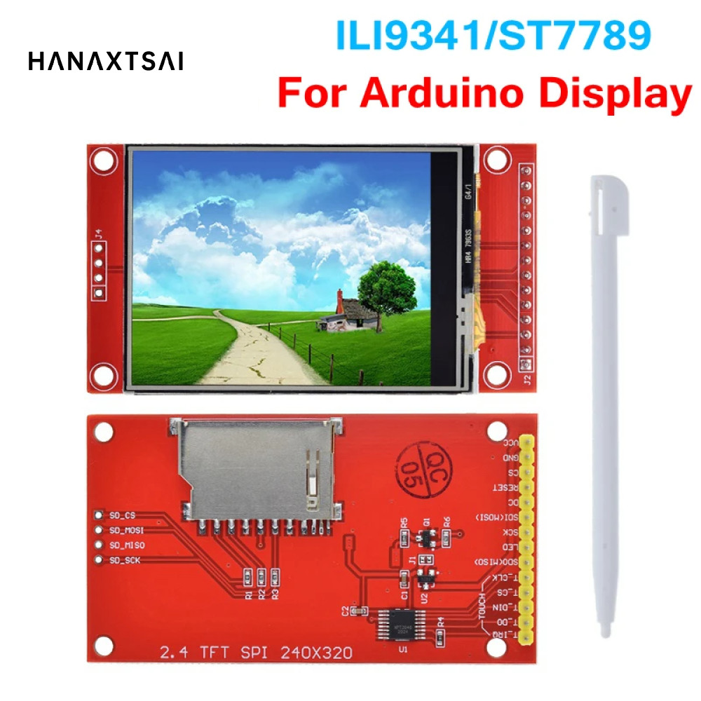 โมดูลพอร์ตอนุกรม 2.4 นิ้ว 240x320 SPI TFT LCD และอะแดปเตอร์ PBC 5V 3.3V Micro SD ILI9341 ST7789 LED สีขาว (พร้อมสัมผัส) สําหรับ Arduino (2.4 4 SPI 4 TFT หน้าจอ LCD