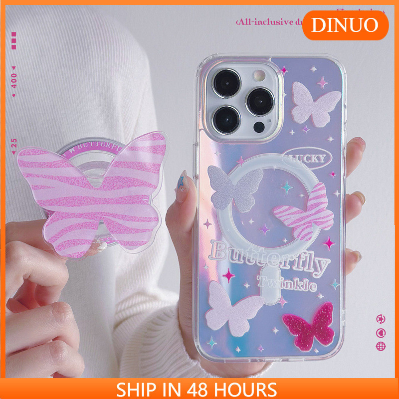 เคสกันกระแทกใส เคสแม่เหล็ก ใช้สำหรับ เคสโทรศัพท์มือถือแม่เหล็ก ลายผีเสื้อ Two-in-One สําหรับ iphone15 14promax 13 12 11 XR XS X XSMAX 7 8PLUS-DINUO TPU Wireless charger Magnetic Case
