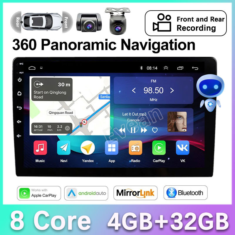 จอ android รถยนต์ Android 13 Evean จอแอนดรอย 8 คอร์ 4G + 32G 7/9/10 นิ้ว กล้องบันทึกภาพด้านหน้าและด้านหลัง Bluetooth5.4 DSP WIFI จอติดรถยนต์