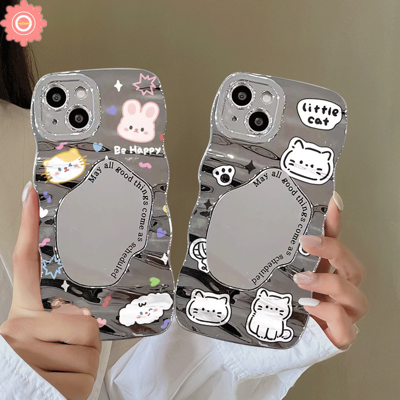 เคสโทรศัพท์มือถือนิ่ม ลายการ์ตูนแมว กระต่าย หมีน่ารัก หรูหรา พร้อมกระจกแต่งหน้า สําหรับ Redmi 12C 9 10C A1+ 9T 9A 10A 12 A2+ 9C Note 11 12 9 10 10s 8 Pro Max Poco X5 C55 M3 Pro
