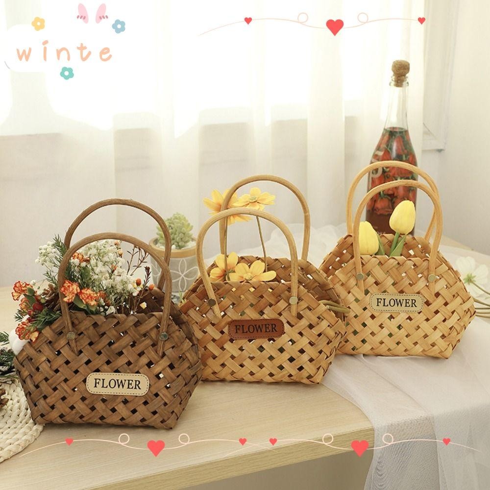 Winte ตะกร้าหวายสาน แฮนด์เมด DIY สําหรับใส่ดอกไม้