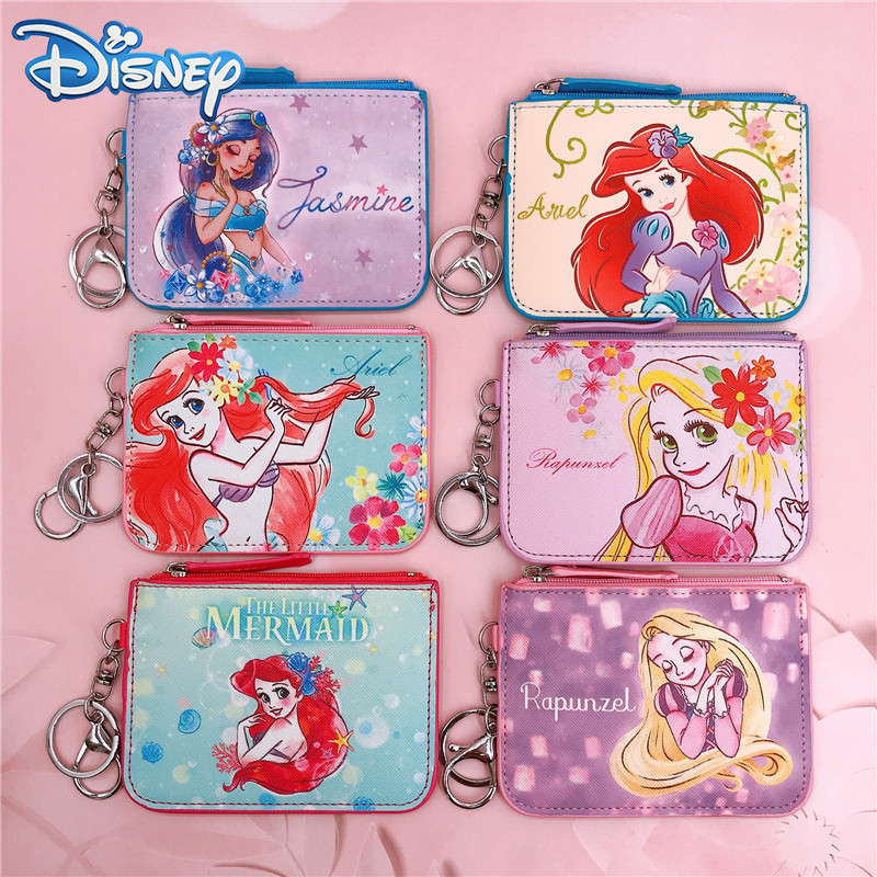 กระเป๋าใส่เหรียญ หนัง PU ลายเจ้าหญิงดิสนีย์ นางเงือก ราพันเซล ของขวัญวันเกิด สําหรับเด็กผู้หญิง