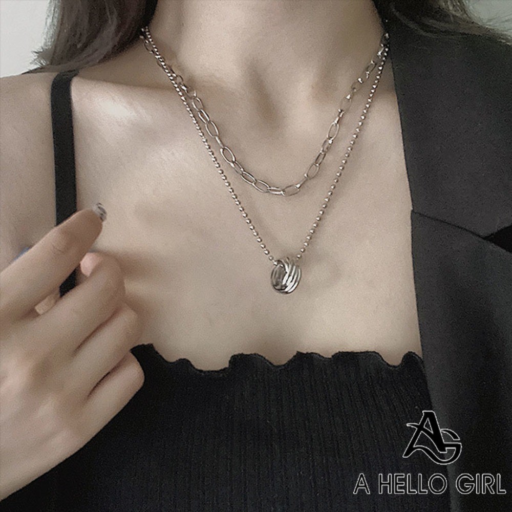 A HELLO GIRL เกาหลี หลายชั้น แหวน สร้อยคอเหล็กไทเทเนียม เซ็กซี่ กระดูกไหปลาร้า โซ่ ฮิปฮอป เครื่องประดับแฟชั่น