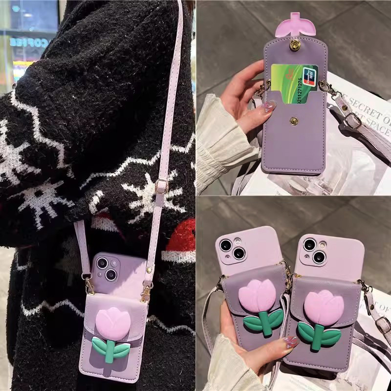 สําหรับ Samsung Galaxy S25 S24 S23 S21 S20 S10 S9 S8 Plus FE Note 8 9 10 20 Ultra Lite A16 A06 M35 M55 M15 A55 A35 A25 A15 A05 A05S A24 A34 A54 A04 A04E A14 A13 A12 A52 A72 A33 A73 ดอกไม้กระเป๋าสตางค์ขาตั้ง Lanyard สายคล้องนุ่มเคสโทรศัพท์คลุมทั้งหมดปลอก
