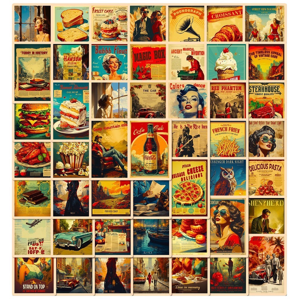 ❉ Retro Junk Journal Poster Series 01 Stickers ❉ 50Pcs/Set Waterproof DIY Fashion Decals Doodle Stic