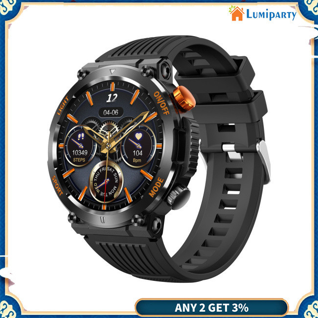 Lumiparty HT17 นาฬิกาข้อมือสมาร์ทวอทช์ พร้อมเข็มทิศ ไฟ LED 1.46 นิ้ว HD ติดตามการออกกําลังกาย กลางแจ้ง สําหรับผู้ชาย