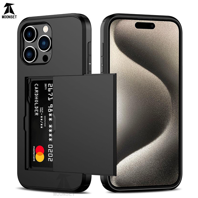 สําหรับ iphone 15 Pro Max / 15 Plus เคสกระเป๋าสตางค์ ช่องใส่บัตร ช่องใส่บัตร ID บานเลื่อน กระเป๋าซ่อน ป้องกันรอยขีดข่วน สองชั้น ป้องกัน เปลือกแข็ง TPU เคสกันกระแทก