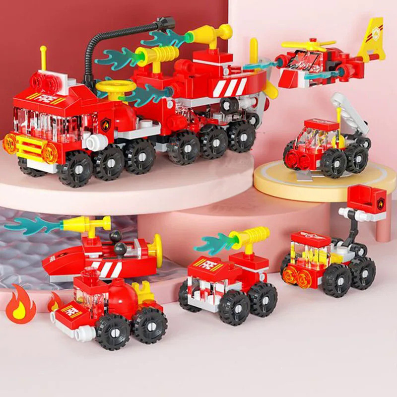 6 In 1 Building Blocks City Fire Engineering Vehicle Truck Car Mini Toy Bricks Boys Children's Plane