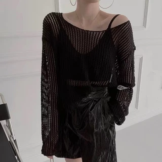 Suxi เสื้อถัก คอกลม แขนยาว ทรงหลวม สไตล์เกาหลี เรโทร แฟชั่นสําหรับผู้หญิง 240305