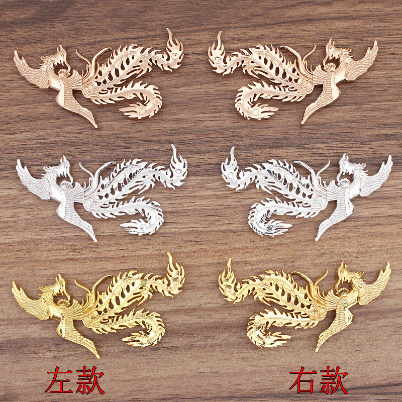 2pcs Alloy Phoenix DIY เครื ่ องประดับอุปกรณ ์ เสริม Headwear เจ ้ าสาวอุปกรณ ์ เสริมผม Handmade วัสดุ 80 * 38 มม .