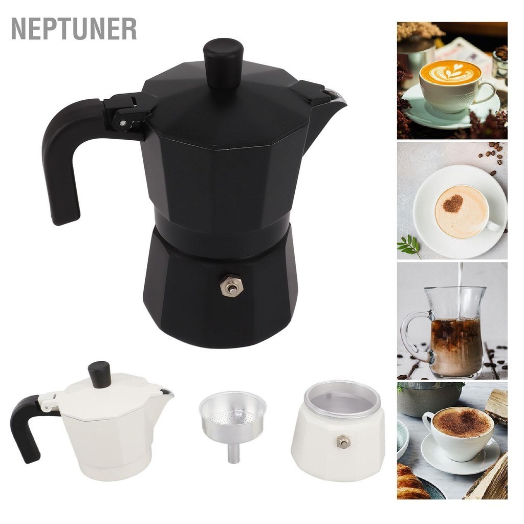 NEPTUNER เครื่องชงกาแฟเตาตั้งพื้น Moka ทำกาแฟอิตาเลียนแท้ทรงแปดเหลี่ยมอลูมิเนียมสำหรับใช้ในบ้าน
