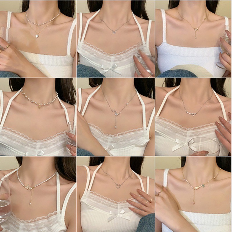 สร้อยคอโซ่ จี้รูปผีเสื้อ ประดับไข่มุก หรูหรา ระดับไฮเอนด์ แฟชั่นสําหรับผู้หญิง
