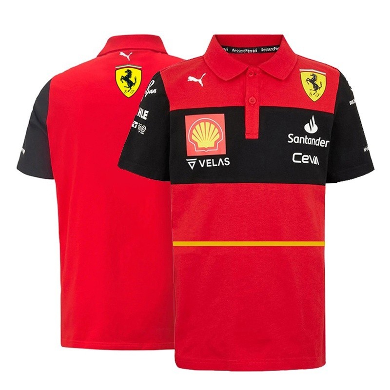 ใหม่ ชุดแข่งรถ F1 + เสื้อโปโล Ferrari F1 + เสื้อยืดแขนสั้น เหมาะกับฤดูร้อน สําหรับทุกเพศ 2022