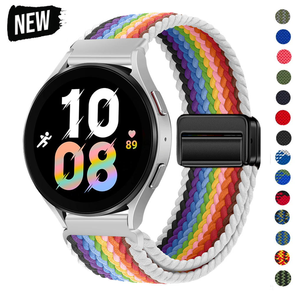 สายนาฬิกาข้อมือไนล่อนถัก หัวเข็มขัดแม่เหล็ก 20 มม. 22 มม. สําหรับ Samsung Galaxy Watch 6 5 4 40 44 มม. Gear S3 Amazfit GTR Watch