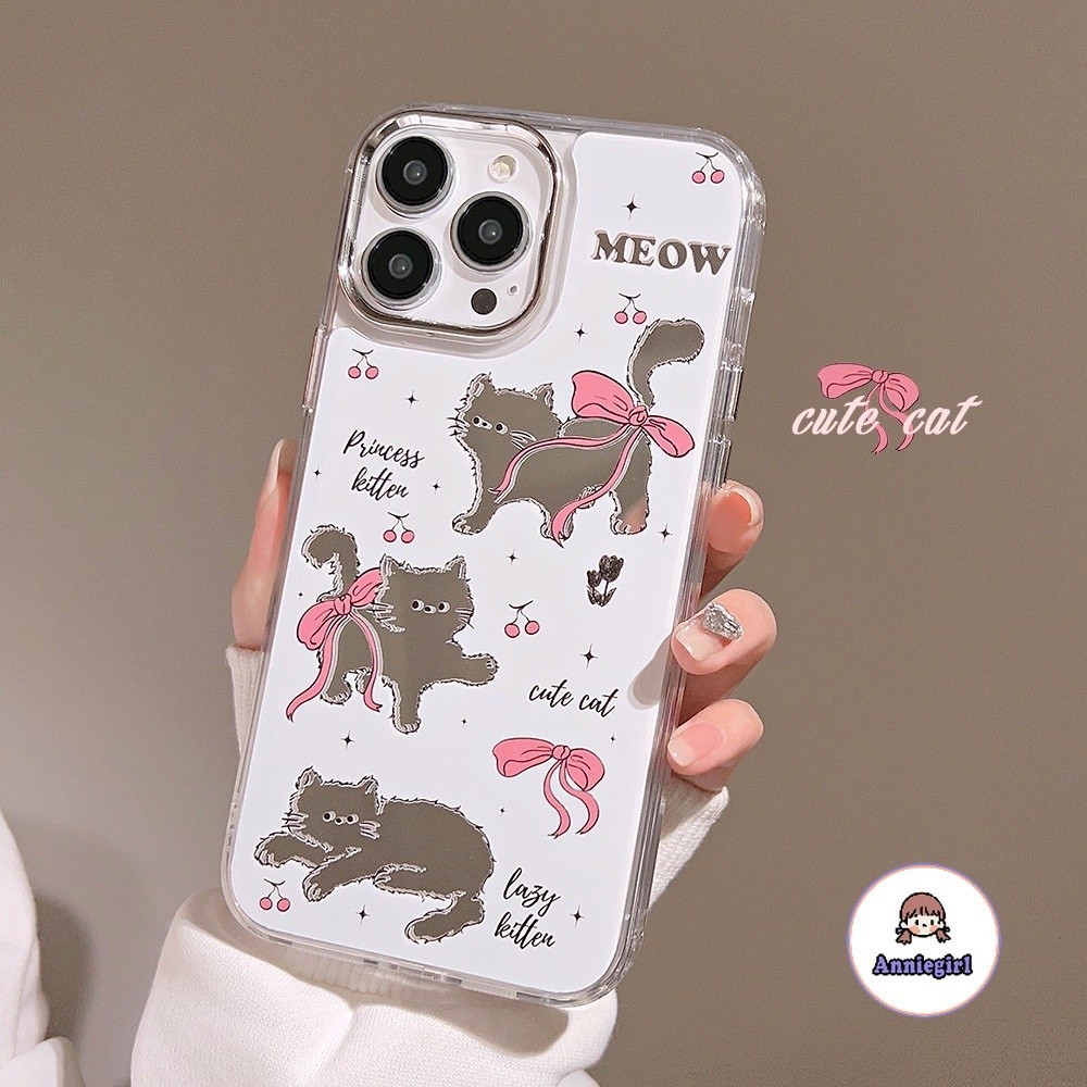 เคสโทรศัพท์มือถือ แบบนิ่ม ลายแมว ประดับโบว์ สําหรับ iPhone 11 15 14 Pro Max 12 13 Promax XR Xs