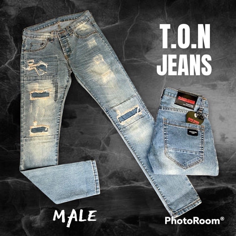 TON Jeans กาเกงยีนส์ปะ3จุดสีซีดฟอกมาแล้วสีไม่ตก