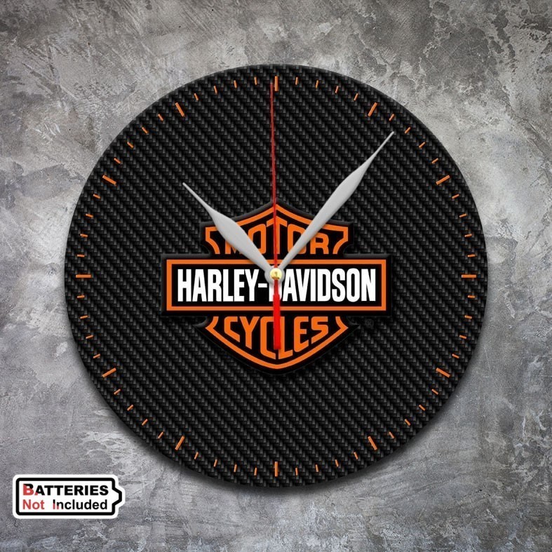 Kayu นาฬิกาไม้แขวนผนัง ลายโลโก้ HARLEY Davidson ไม่เป็นทางการ สําหรับตกแต่งบ้าน ห้องทํางาน คาเฟ่ ห้องอุตสาหกรรม รถจักรยานยนต์ HARLEY 04