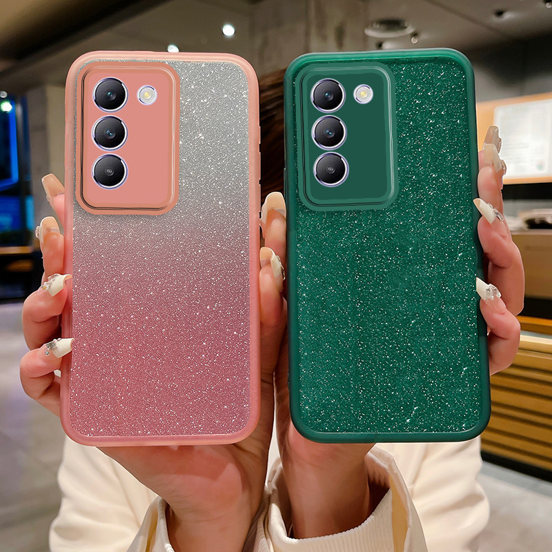 เคส VIVO Y100 5G 4G เคสแวววาวหรูหราไล่โทนสี Bling ฝาครอบซิลิโคนใสโปร่งใสพร้อมการป้องกันเลนส์