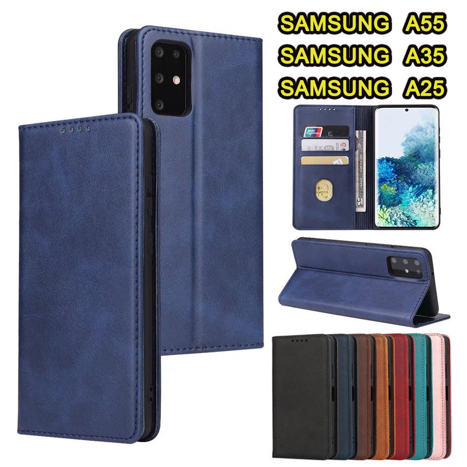 SAMSUNG A55 5G เคสโทรศัพท์ ฝาพับ ตั้งได้ ล็อคได้ สำหรับ ซัมซุง A35 A25 A15 A05 A05S เคสมีแม่เหล็ก กันกระแทก ใส่บัตรได้
