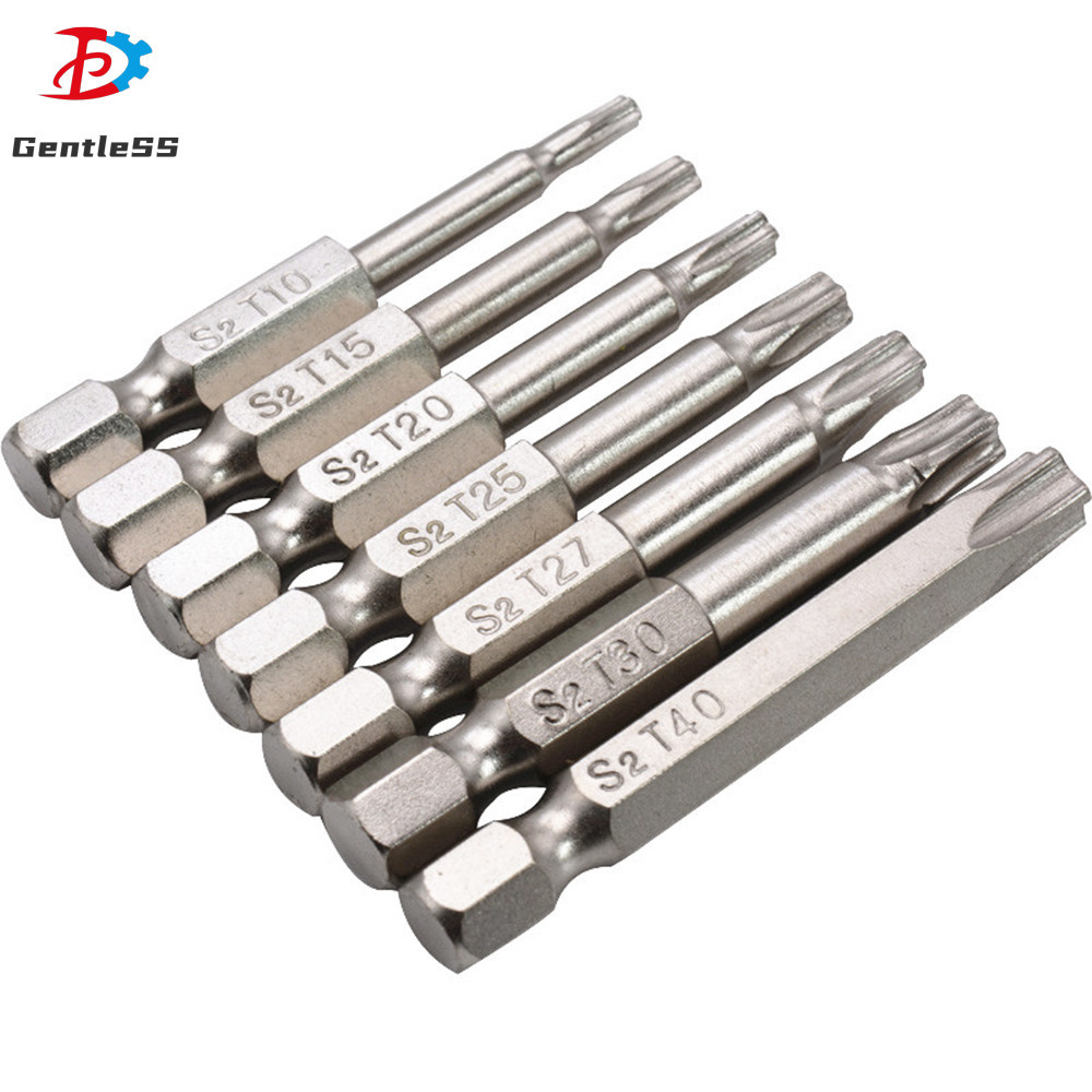 7PCS 50MM Nickel-Plated 5-Star Bits พร้อมรู S2 วัสดุ Star ไขควงเจาะ Bits