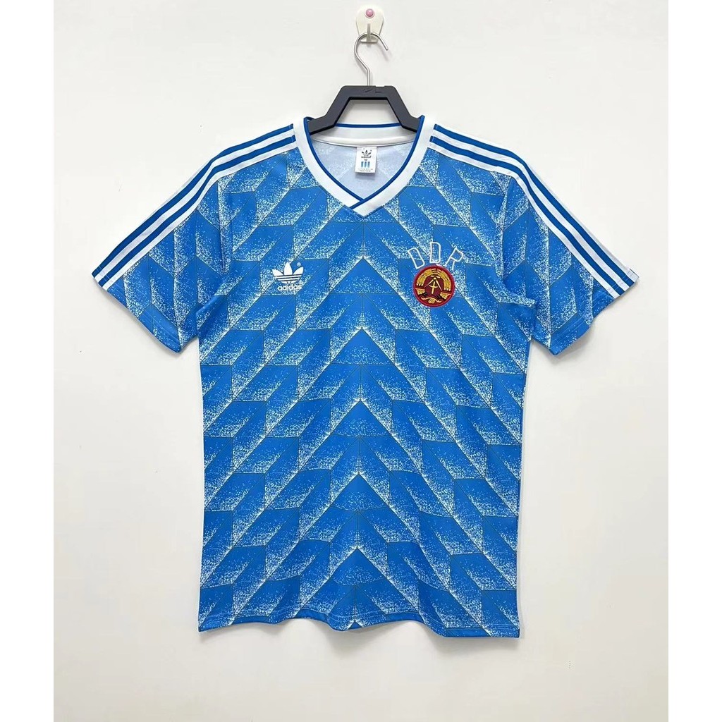 【retro Aaa+】เสื้อกีฬาแขนสั้น ลายทีมชาติฟุตบอล East Germany away 1988 ชุดเยือน